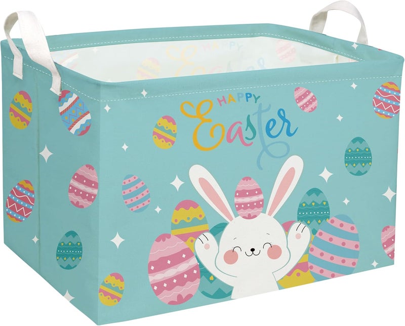 ESSME Rectangular Easter Basket, Kids Storage bin Organizer with Handles for Easter Decor,Shelf Basket,Toy Organizer,Easter Gift.(Rabbit Easter Eggs) - Image 1